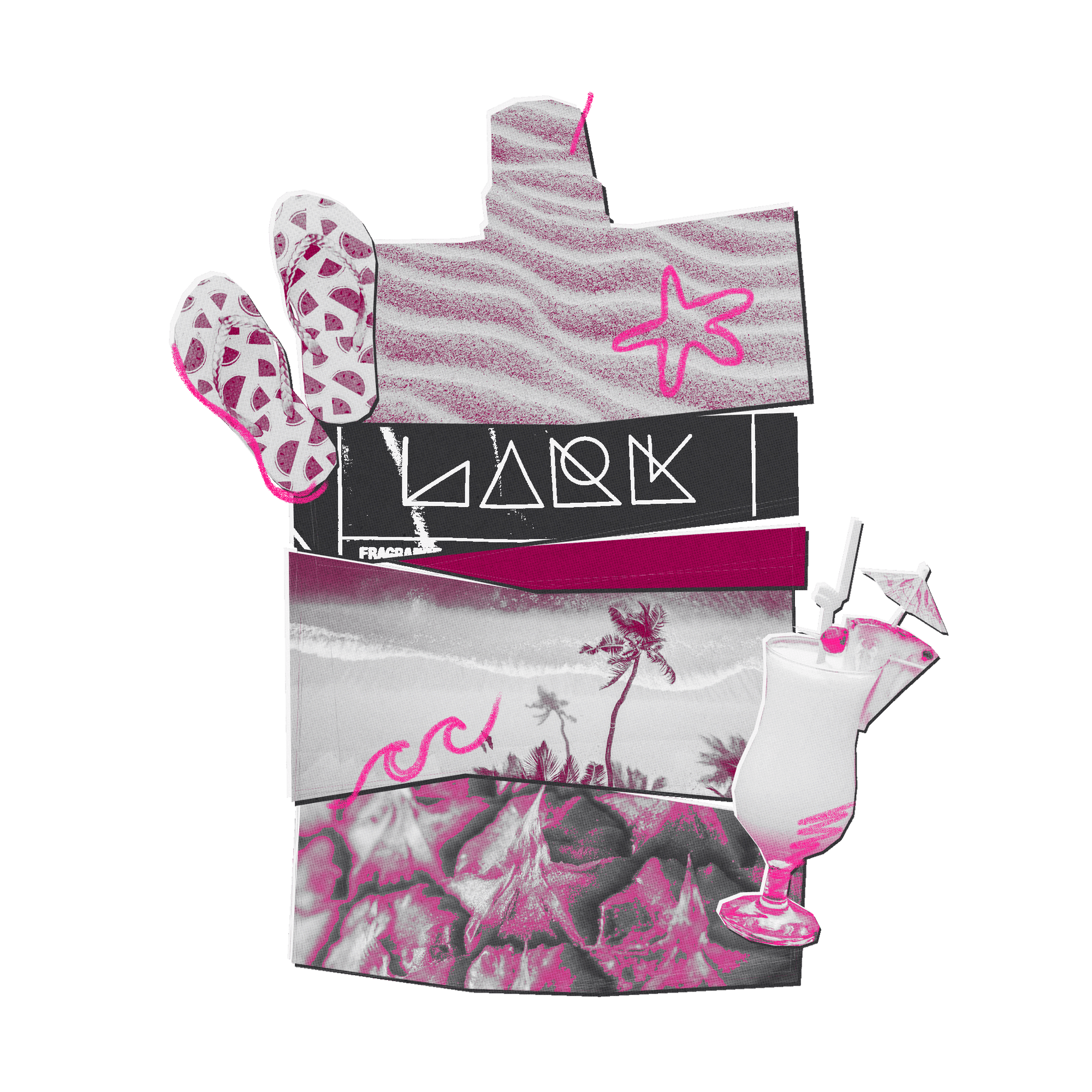 Set of beach towels with pink and white designs on a white background